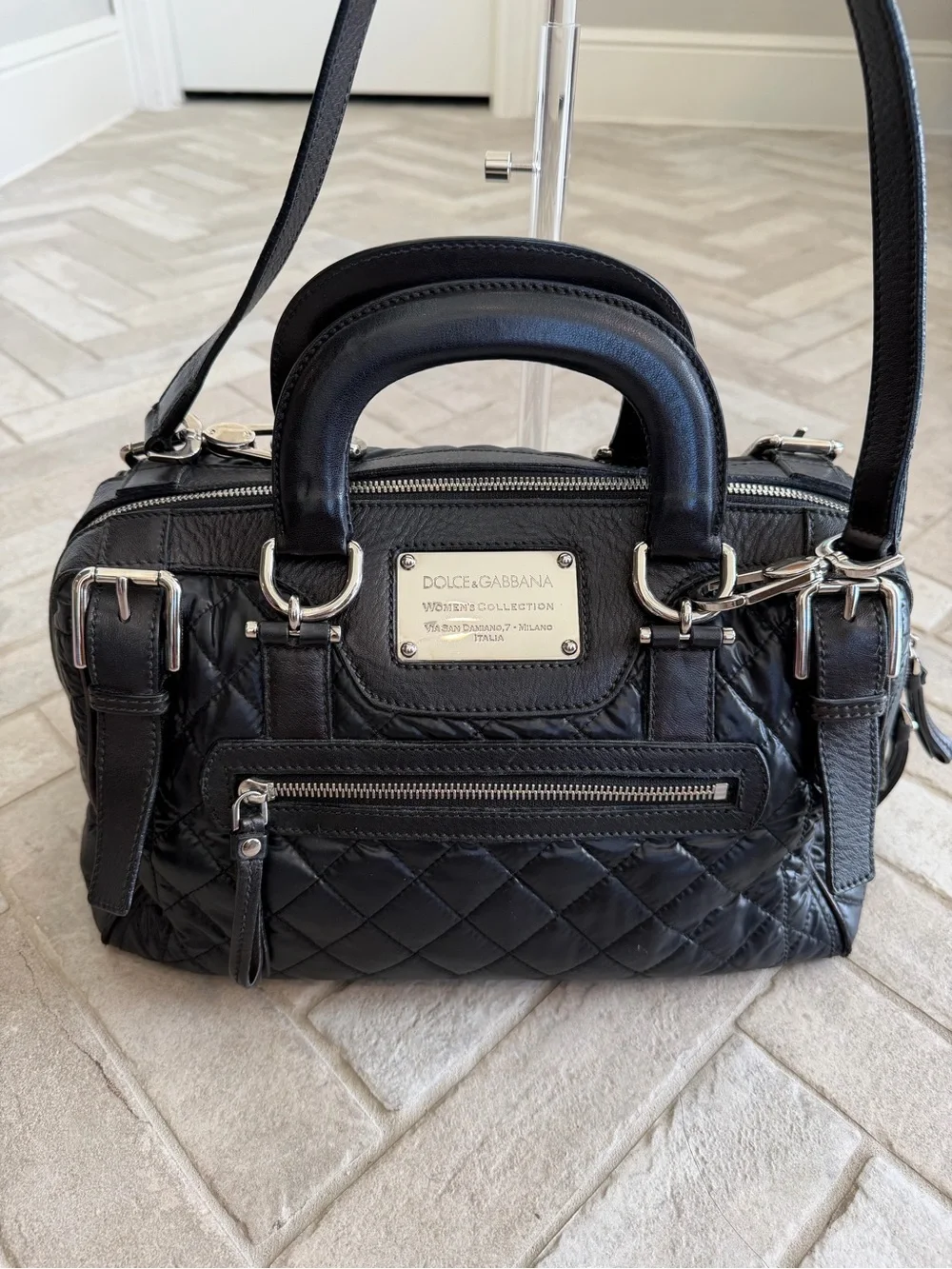 Dolce & Gabbana Miss Easy Way Black Quilted Nylon Leather Satchel Bag